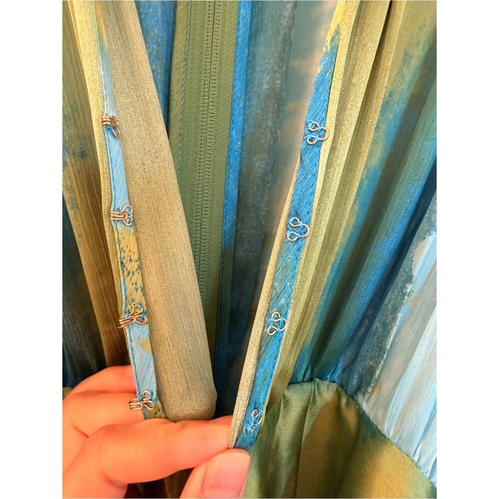NEW BRONX BANCO Carmen Coastal Gown in Blue & Green ,Plunge Wrap Maxi Dress - Picture 11 of 16